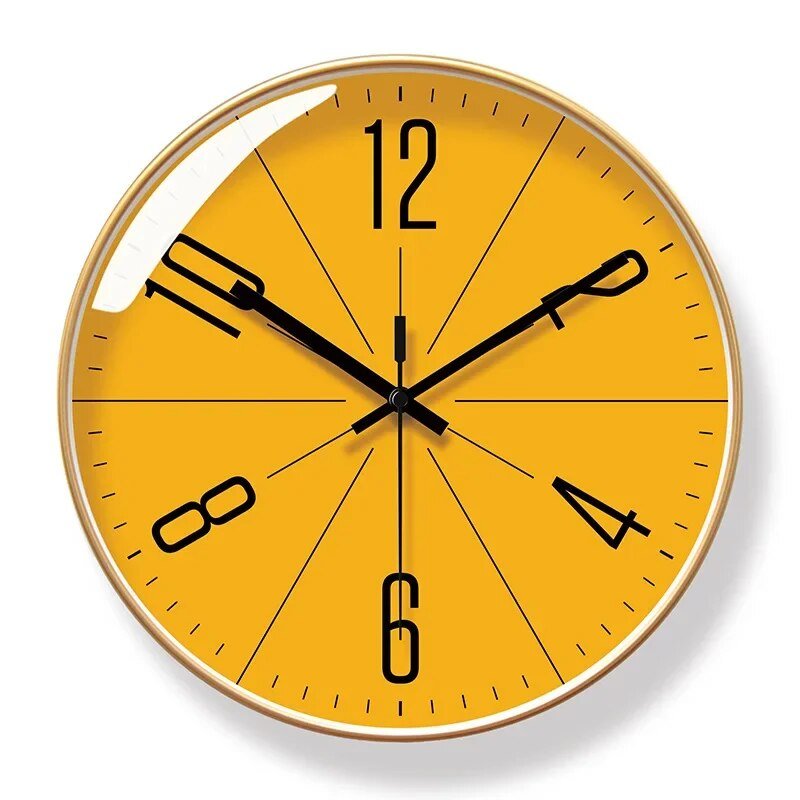 Modern Black Framed Wall Clock with Yellow Dial