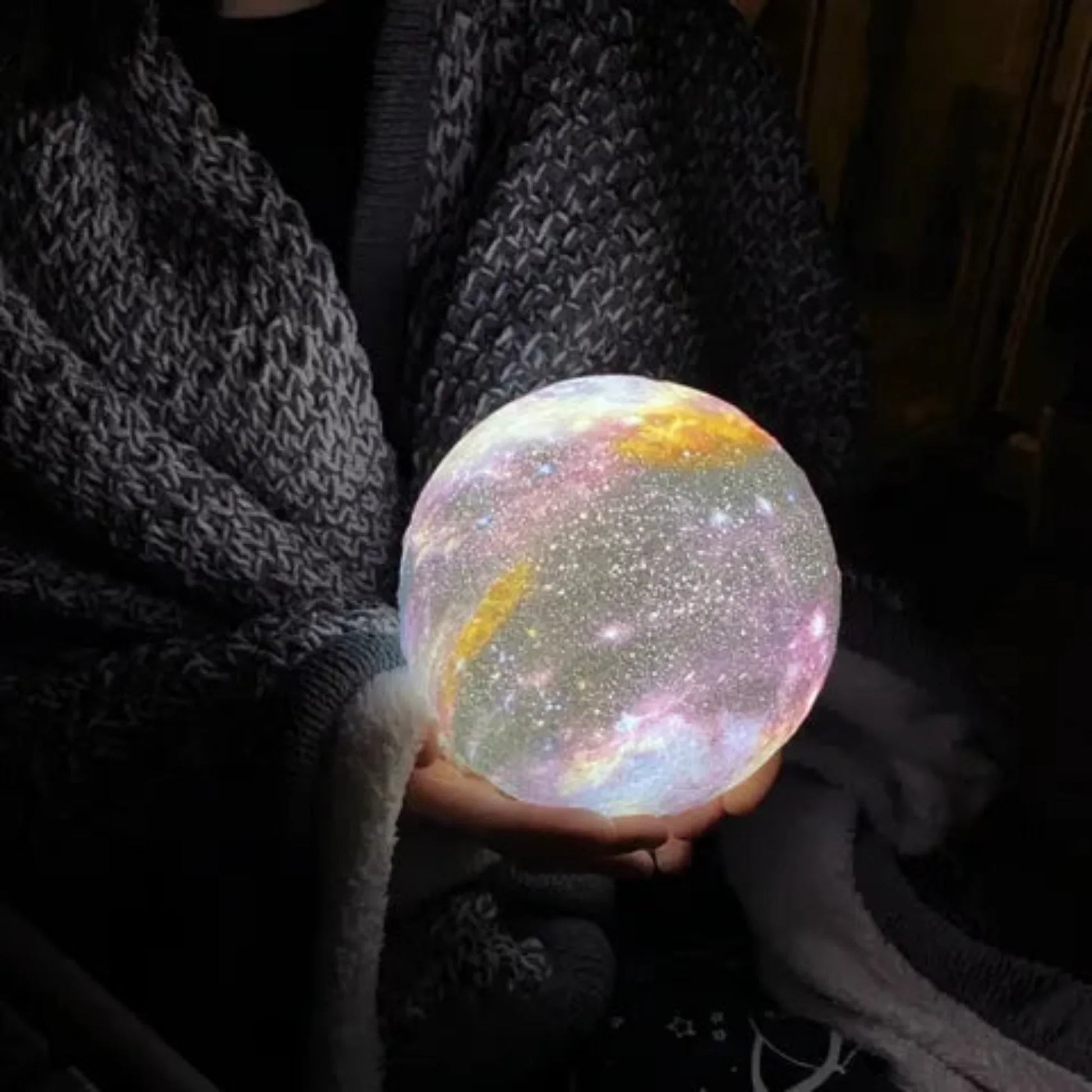 BRECK + FOX 3D Printed Galaxy Moon Lamp with Wooden Stand