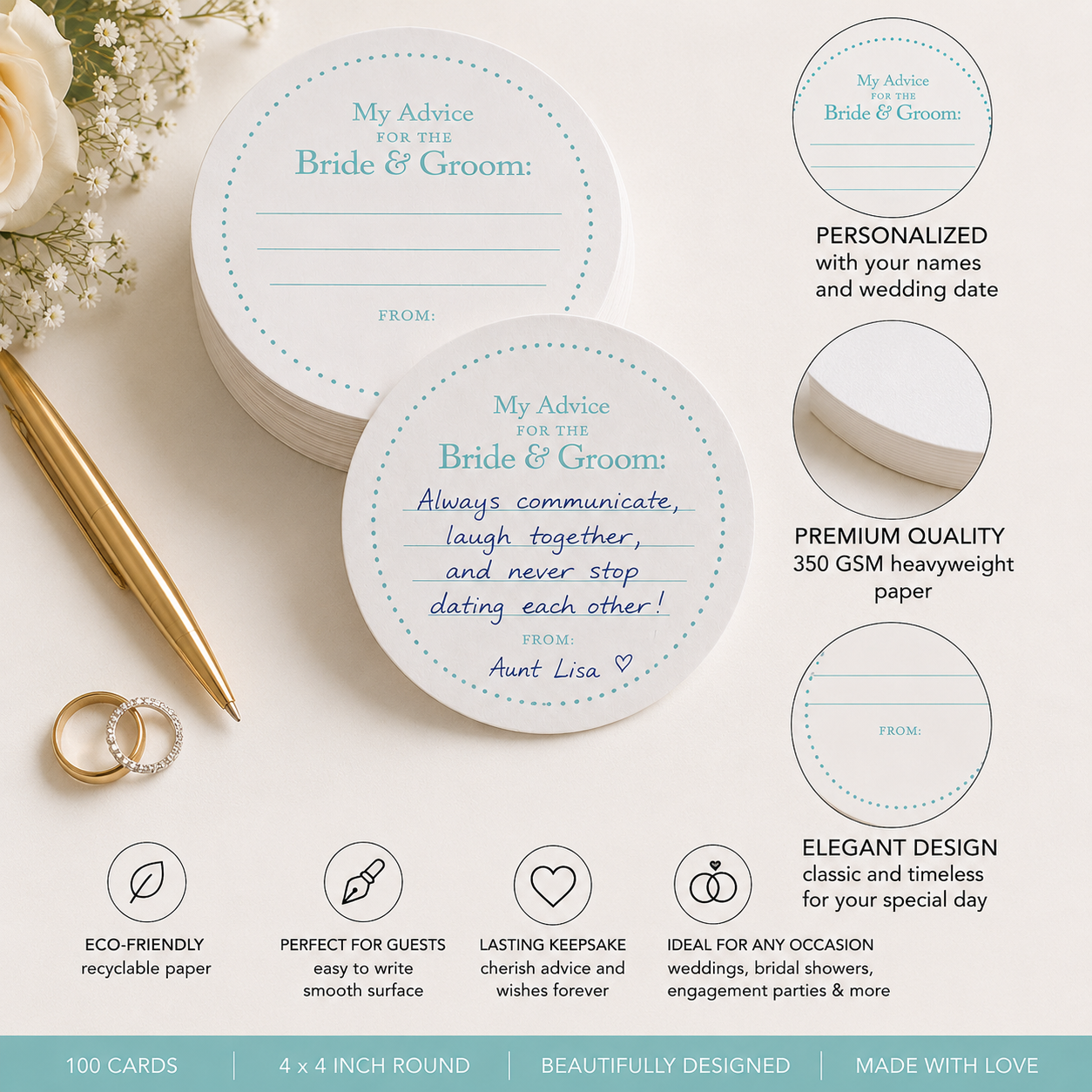 My Advice for the Bride & Groom Cards | 4" Round Wedding Advice Cards