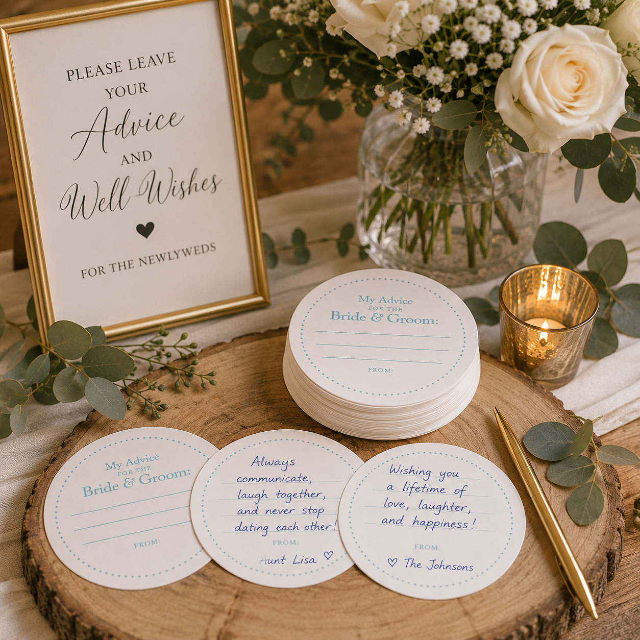 My Advice for the Bride & Groom Cards | 4" Round Wedding Advice Cards