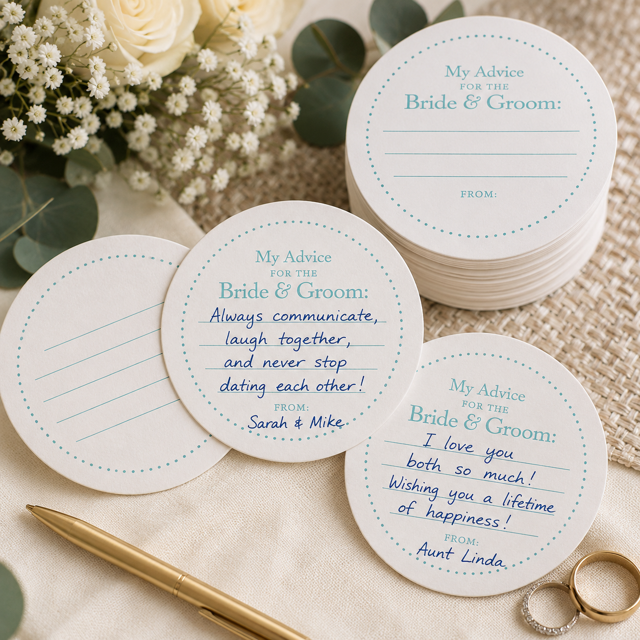 My Advice for the Bride & Groom Cards | 4" Round Wedding Advice Cards