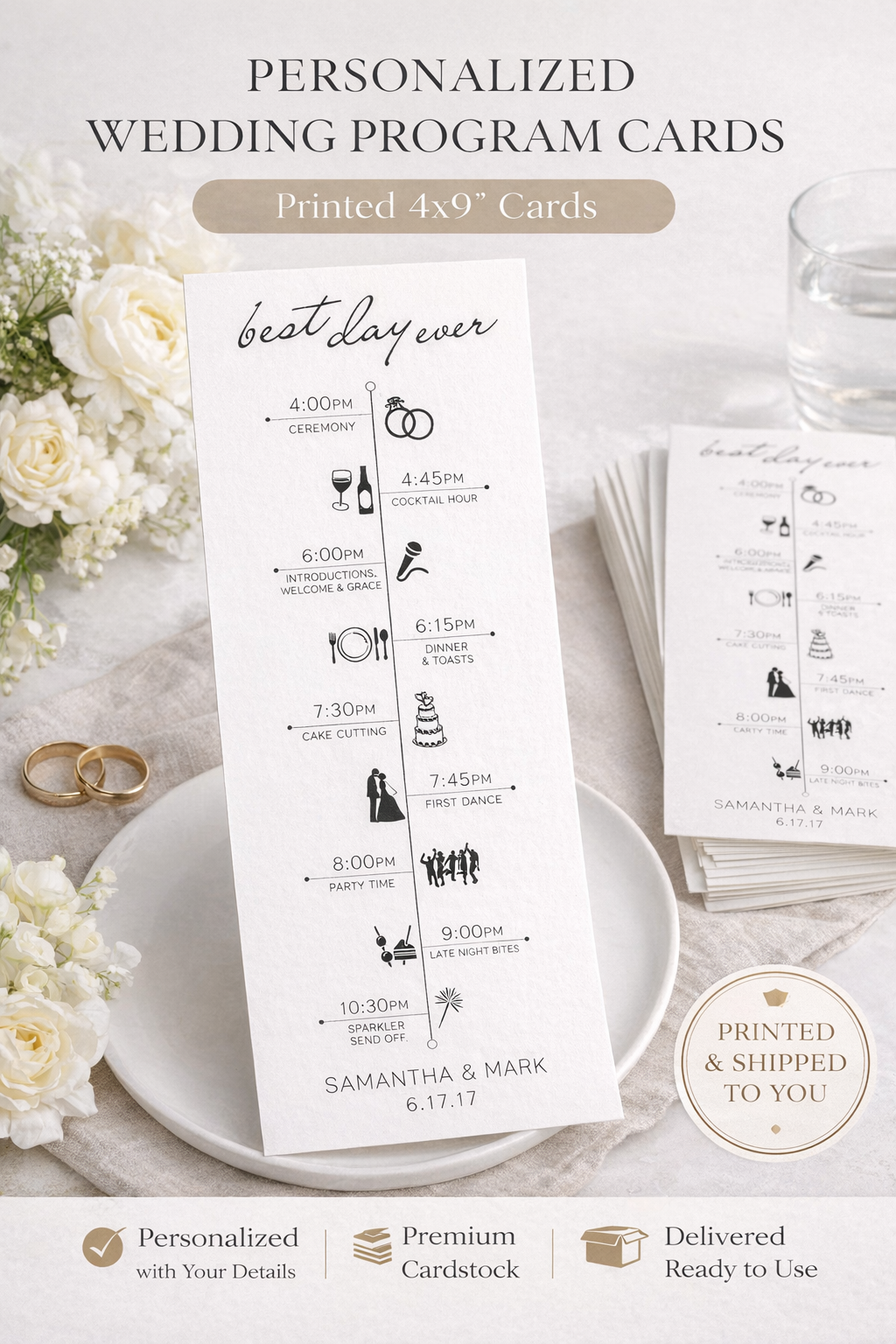 Personalized Wedding Program Cards, Wedding Timeline Card for Guests
