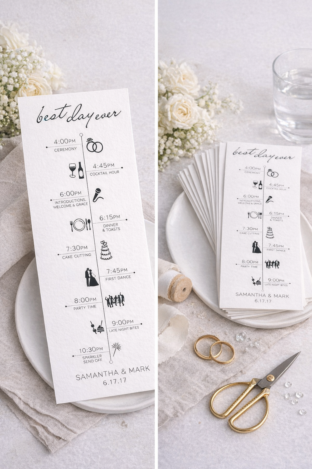Personalized Wedding Program Cards, Wedding Timeline Card for Guests