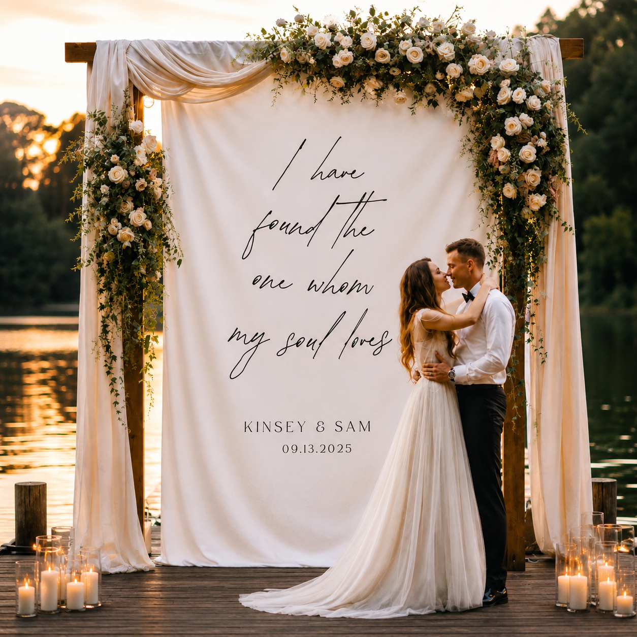 Personalized “I Have Found the One Whom My Soul Loves” Wedding Backdrop Custom Names & Date Fabric Ceremony Sign