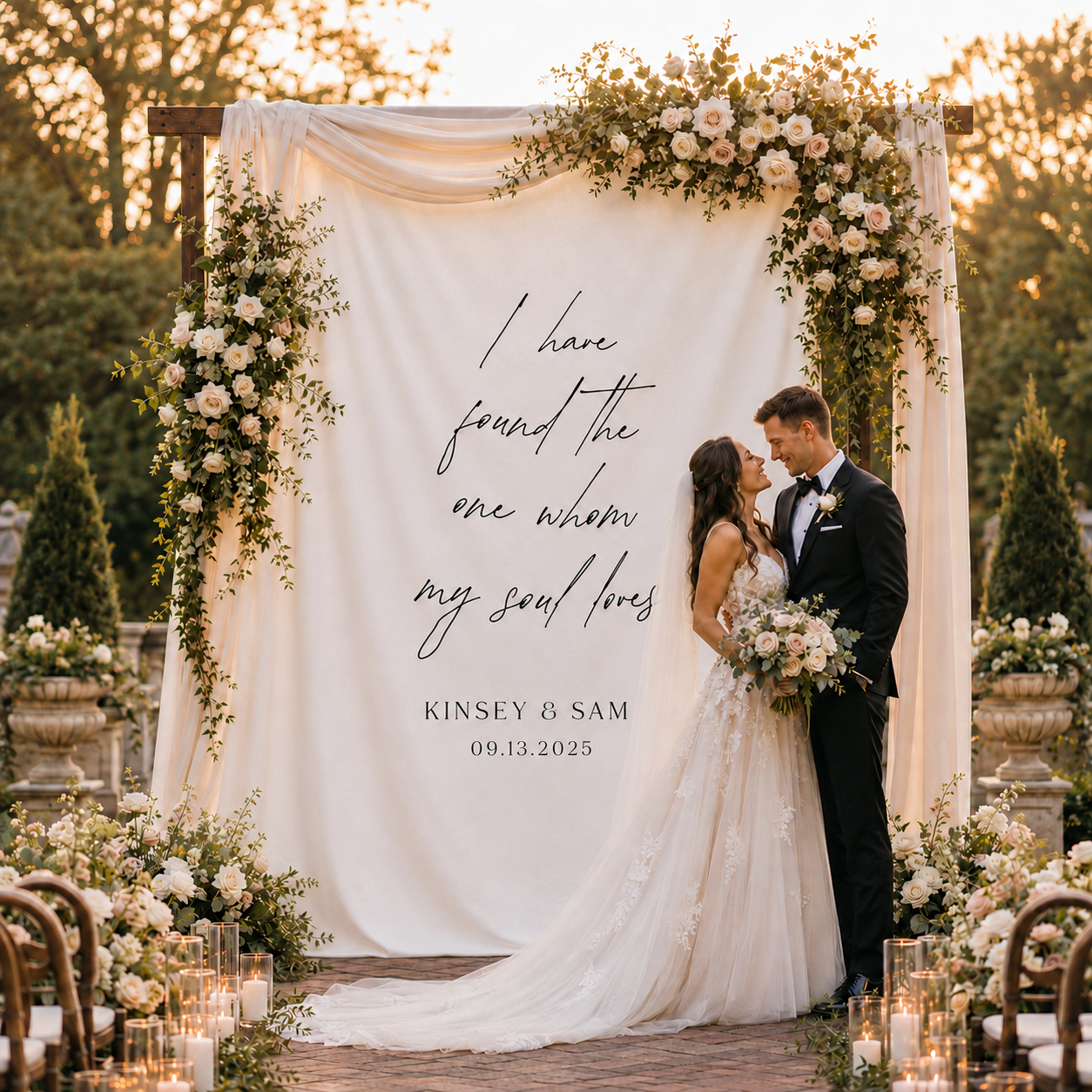Personalized “I Have Found the One Whom My Soul Loves” Wedding Backdrop Custom Names & Date Fabric Ceremony Sign