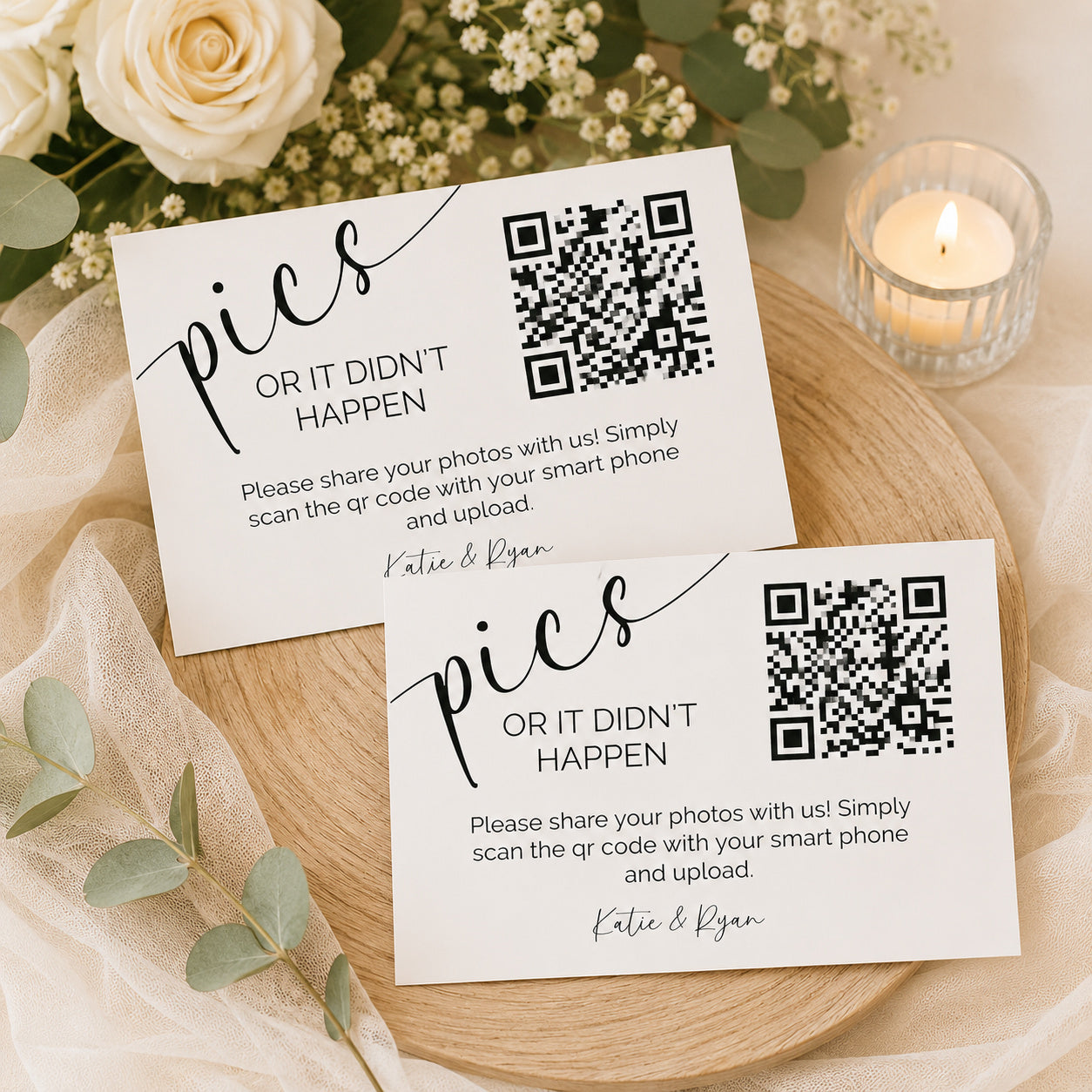 100 "Pics or It Didn't Happen" QR Code Cards | Personalized Wedding Photo Sharing Cards