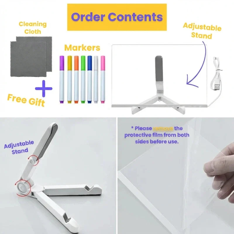 GlowPad - Reusable LED Drawing Board with Instant Erase Technology