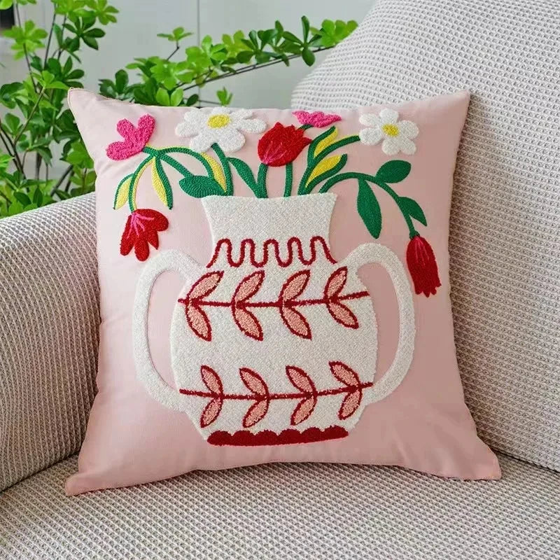 BloomLinen - Embroidered Floral Pillow Cover