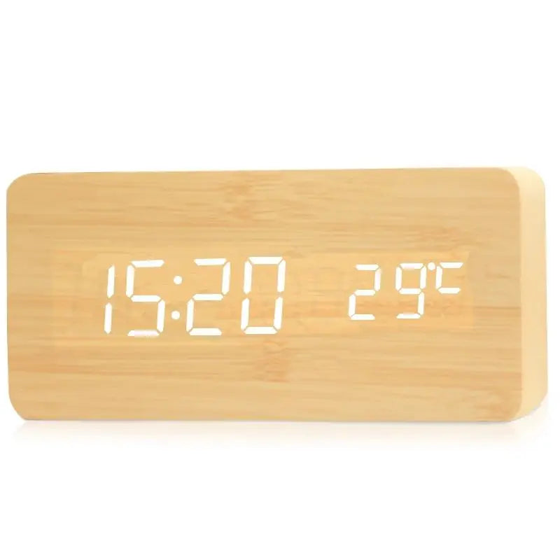 LED Display Digital Alarm Clock in Wooden Design