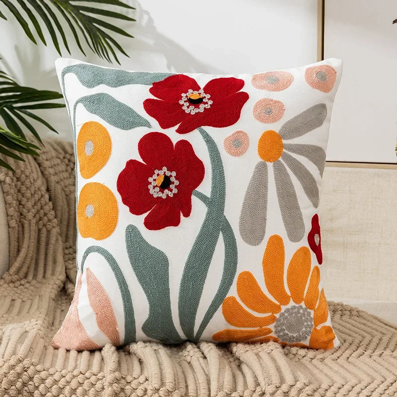 BloomLinen - Embroidered Floral Pillow Cover
