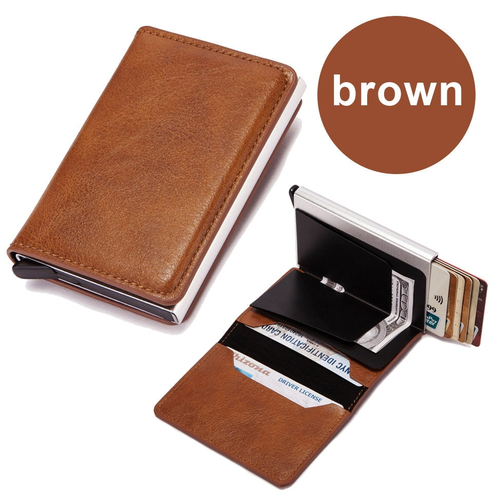 (Up to 8 cards) Automatic Leather Card Holder with RFID Protection