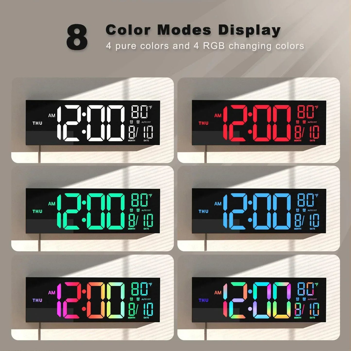 Large LED Digital Wall Clock with RGB Display and Remote Control