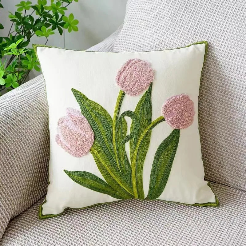 BloomLinen - Embroidered Floral Pillow Cover