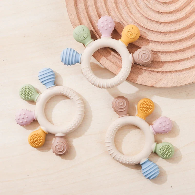 Silicone Baby Teether Chew Beads Rattle Toy