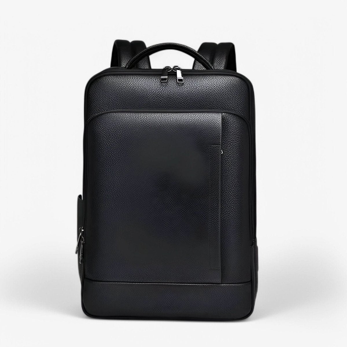 Black Leather Backpack with USB Charging Port for 15.6-Inch Laptop