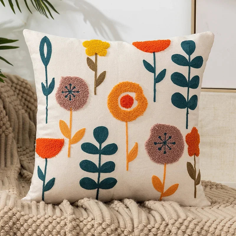 BloomLinen - Embroidered Floral Pillow Cover