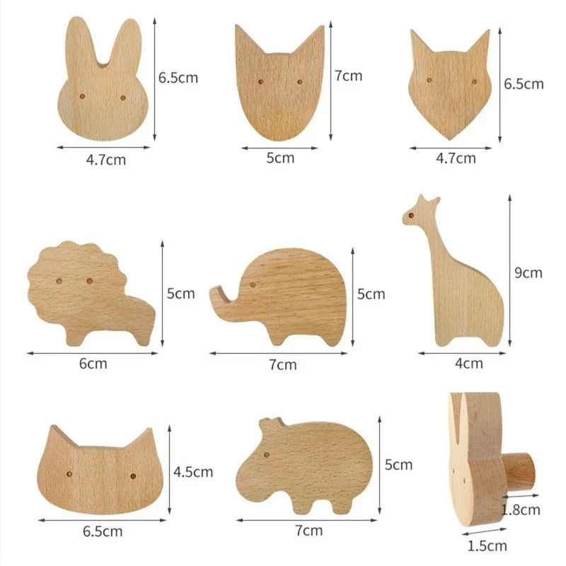 NordicPals - Wooden Animal Wall Hooks Set