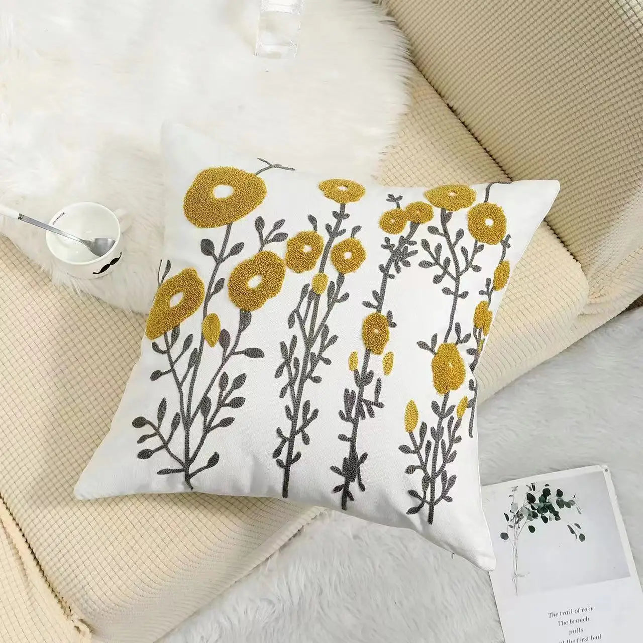 BloomLinen - Embroidered Floral Pillow Cover