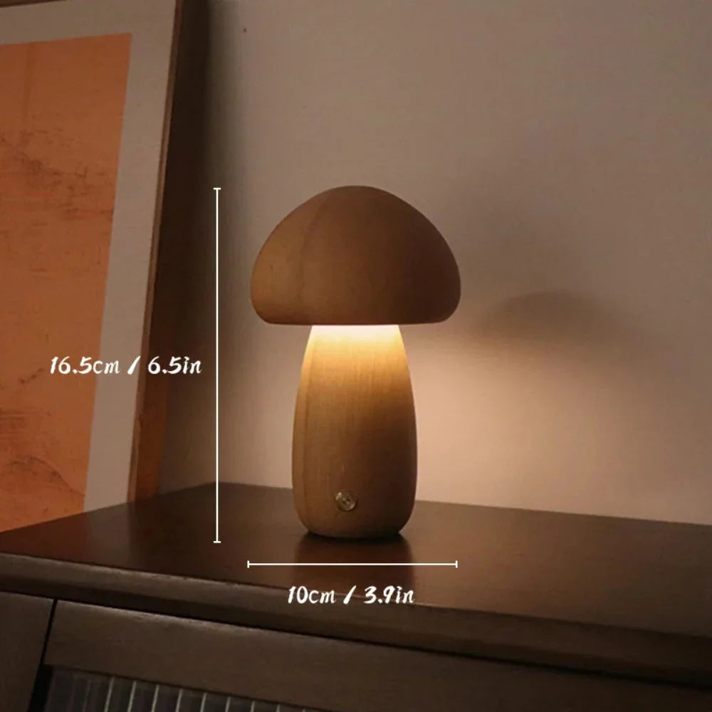 Wooden Mushroom Lamp Night Light for Bedroom & Living Room