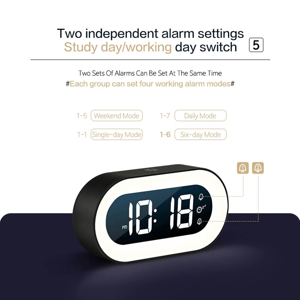 LED Bedside Clock with Night Light – Digital Alarm and Soft Illumination