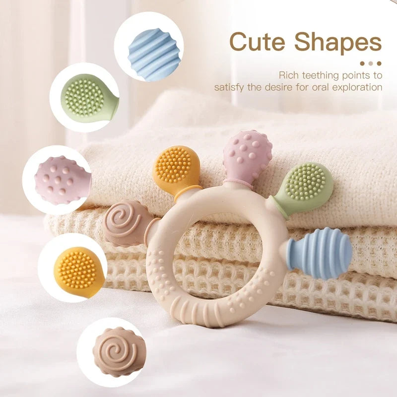 Silicone Baby Teether Chew Beads Rattle Toy