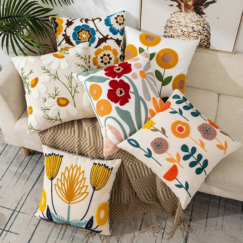 BloomLinen - Embroidered Floral Pillow Cover