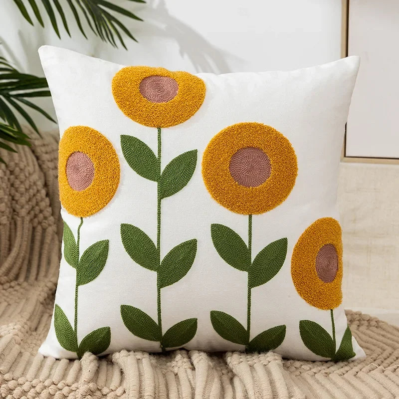 BloomLinen - Embroidered Floral Pillow Cover