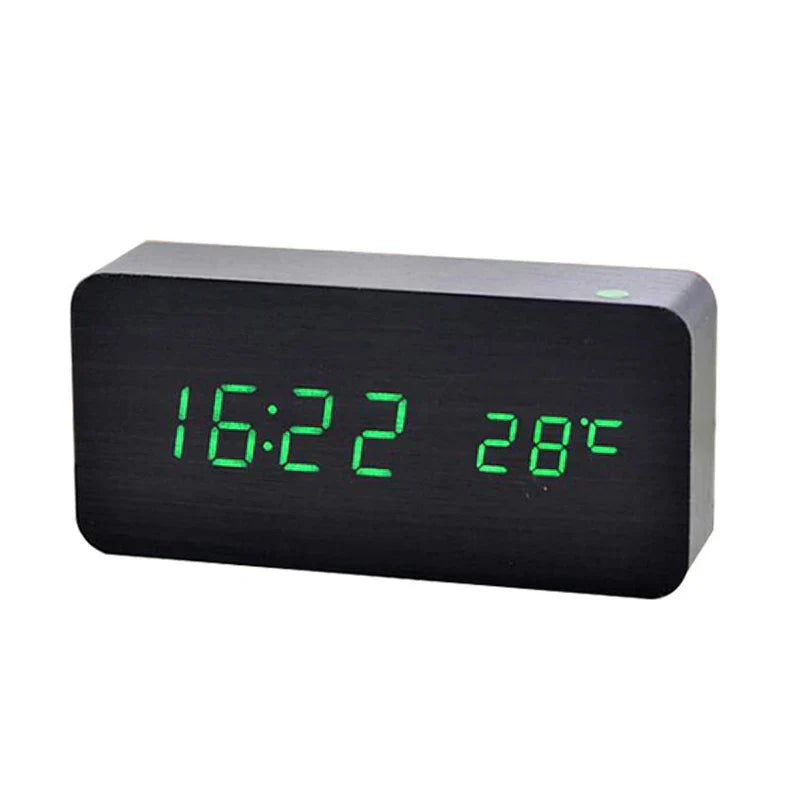 LED Display Digital Alarm Clock in Wooden Design