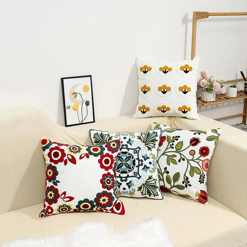 BloomLinen - Embroidered Floral Pillow Cover