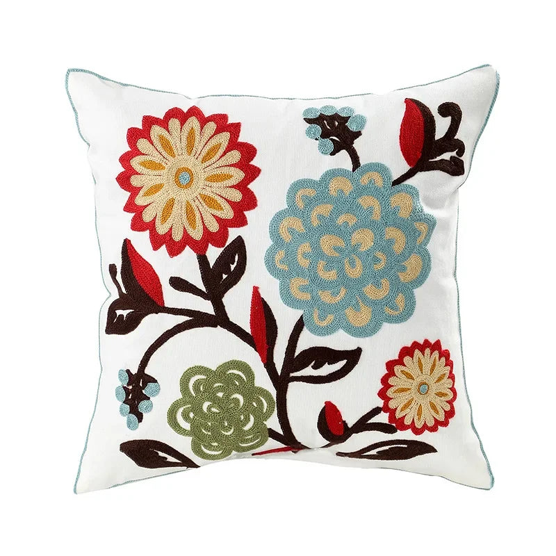 BloomLinen - Embroidered Floral Pillow Cover