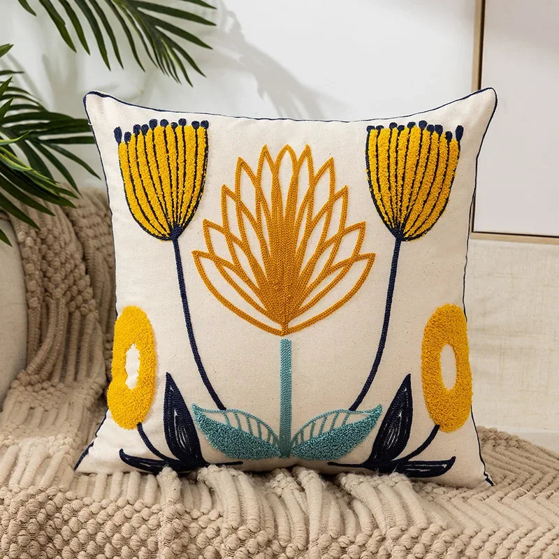 BloomLinen - Embroidered Floral Pillow Cover