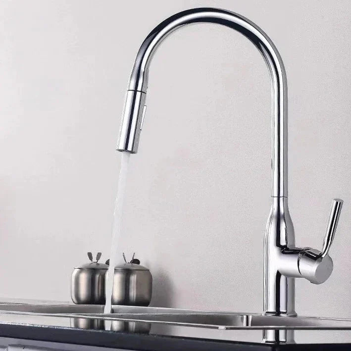 Brushed Brass Kitchen Faucet with Pull-Down Flexible Spring Spout