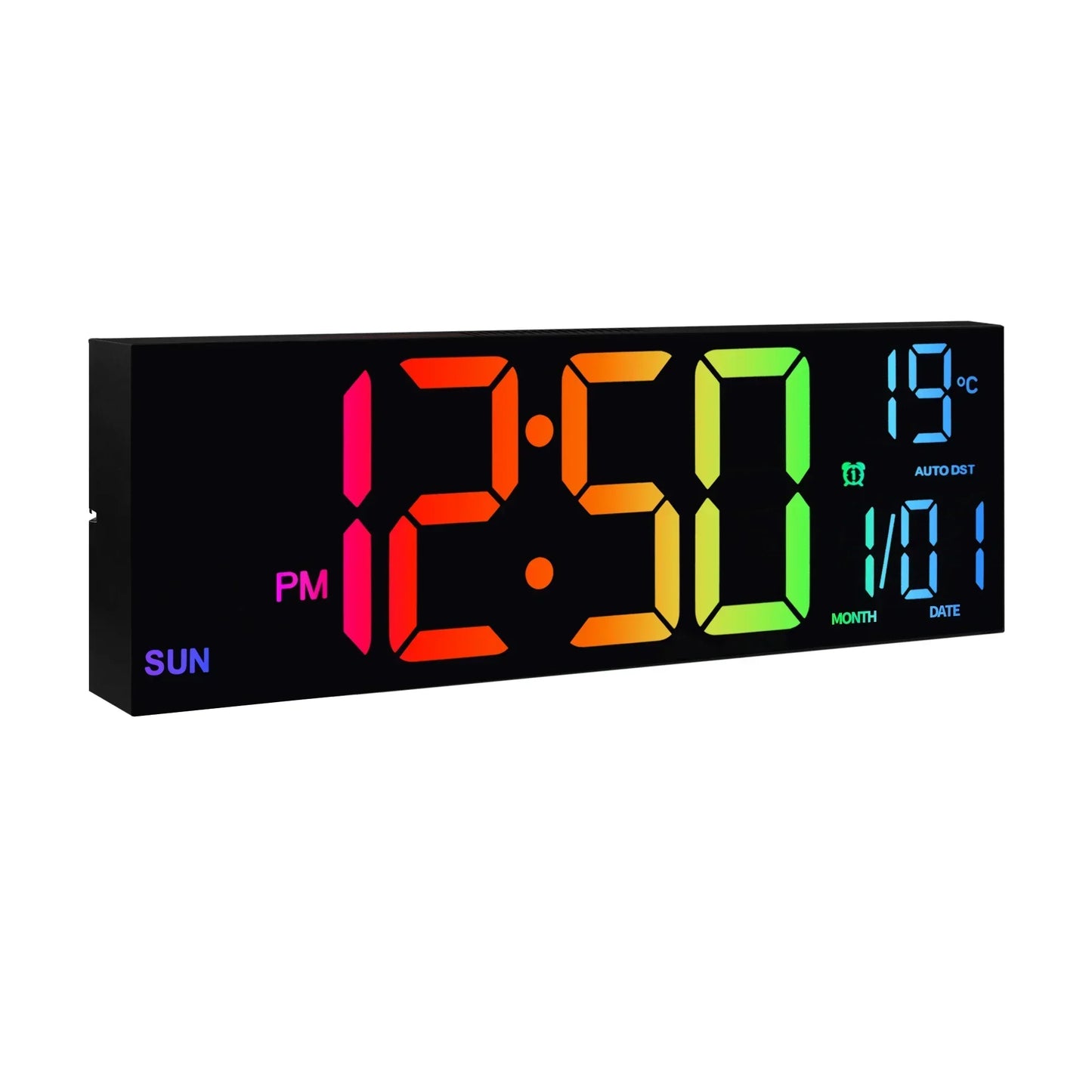 Large LED Digital Wall Clock with RGB Display and Remote Control