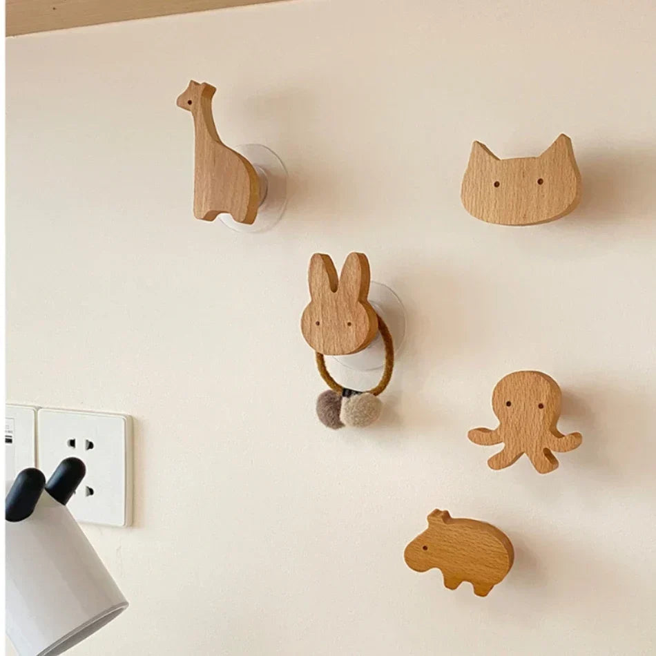 NordicPals - Wooden Animal Wall Hooks Set