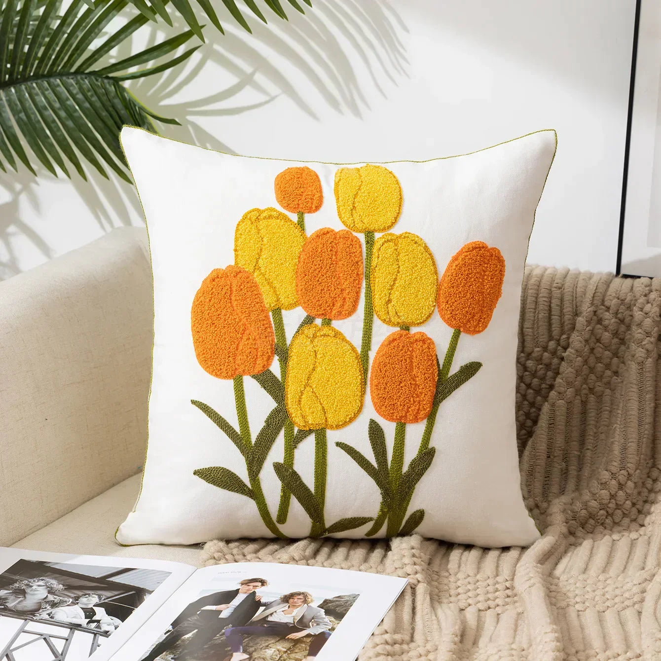 BloomLinen - Embroidered Floral Pillow Cover