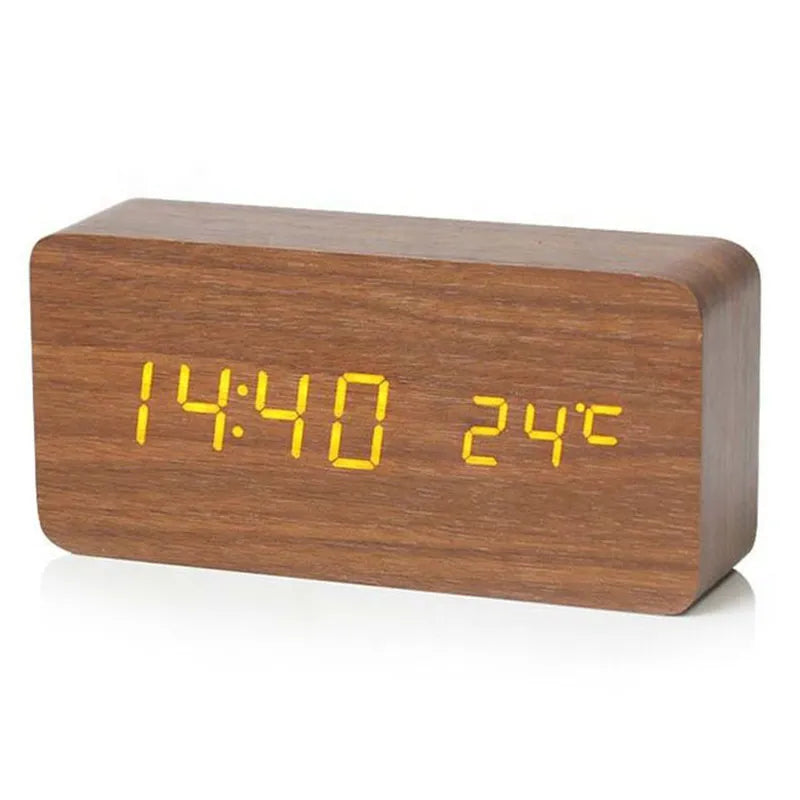 LED Display Digital Alarm Clock in Wooden Design