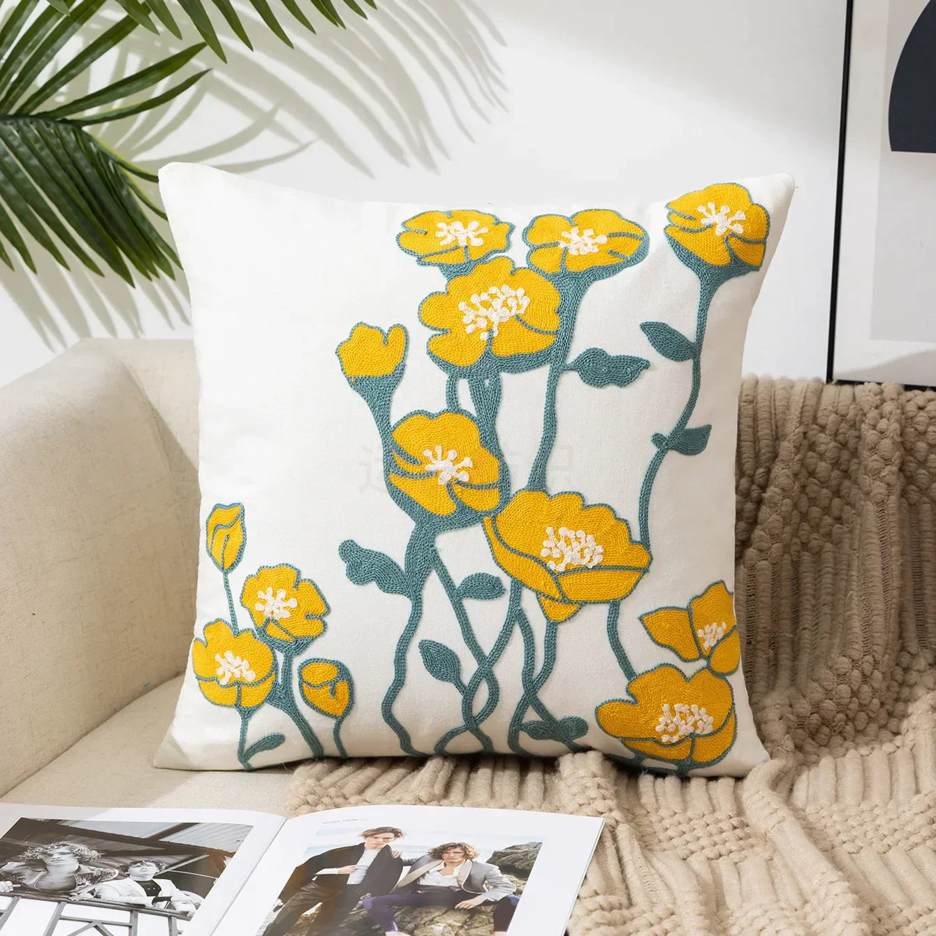 BloomLinen - Embroidered Floral Pillow Cover