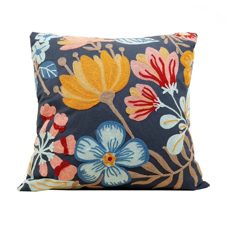 BloomLinen - Embroidered Floral Pillow Cover