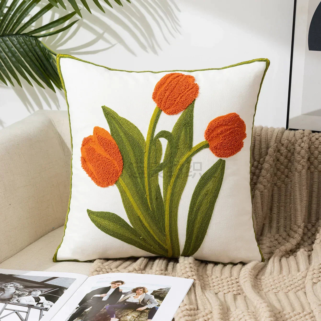 BloomLinen - Embroidered Floral Pillow Cover