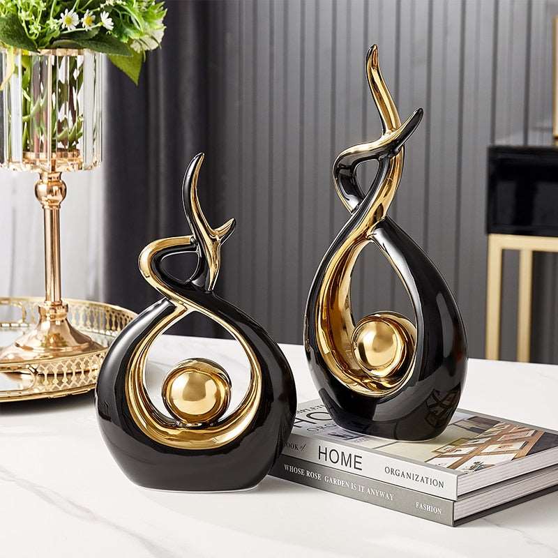 LuxeForm - Abstract Ceramic Sculpture with Gold Accent