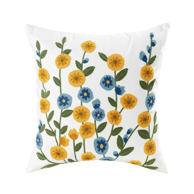 BloomLinen - Embroidered Floral Pillow Cover