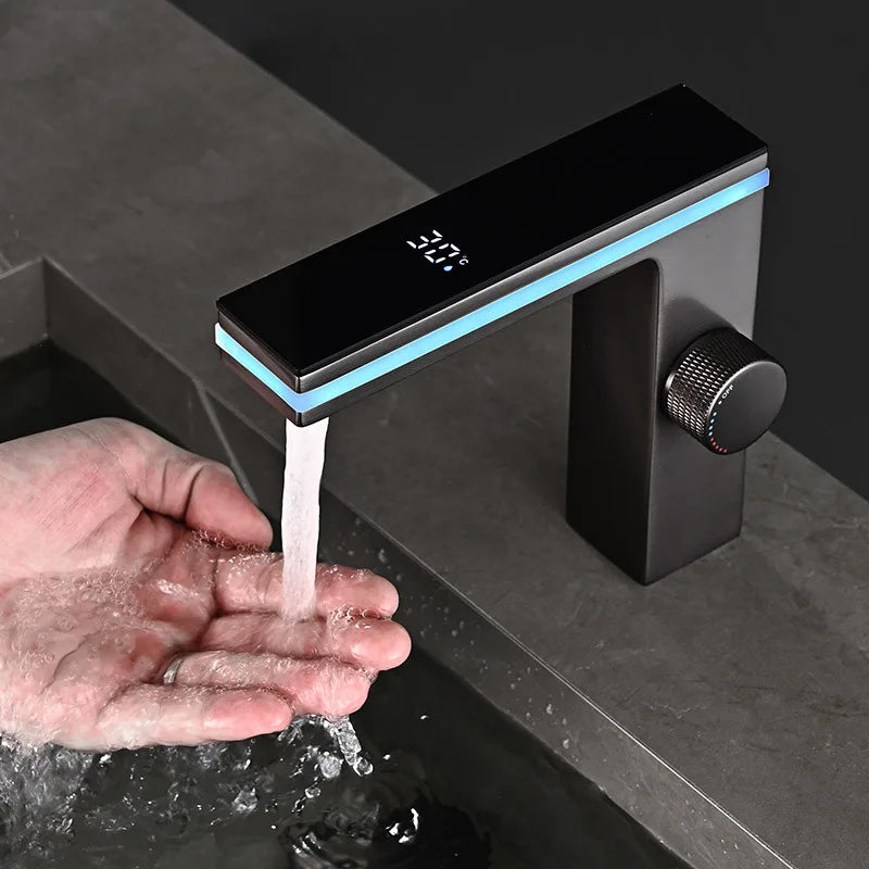 Deck-Mounted LED Faucet with Hydro-Generator for Basins