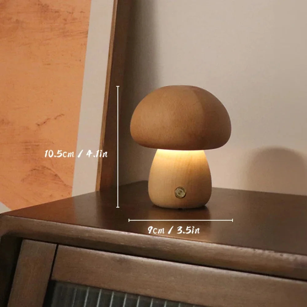 Wooden Mushroom Lamp Night Light for Bedroom & Living Room