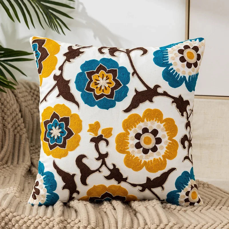 BloomLinen - Embroidered Floral Pillow Cover