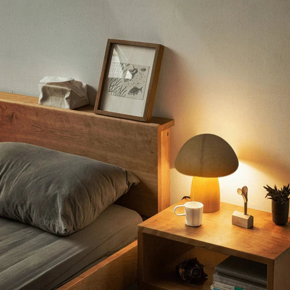 Wooden Mushroom Lamp Night Light for Bedroom & Living Room