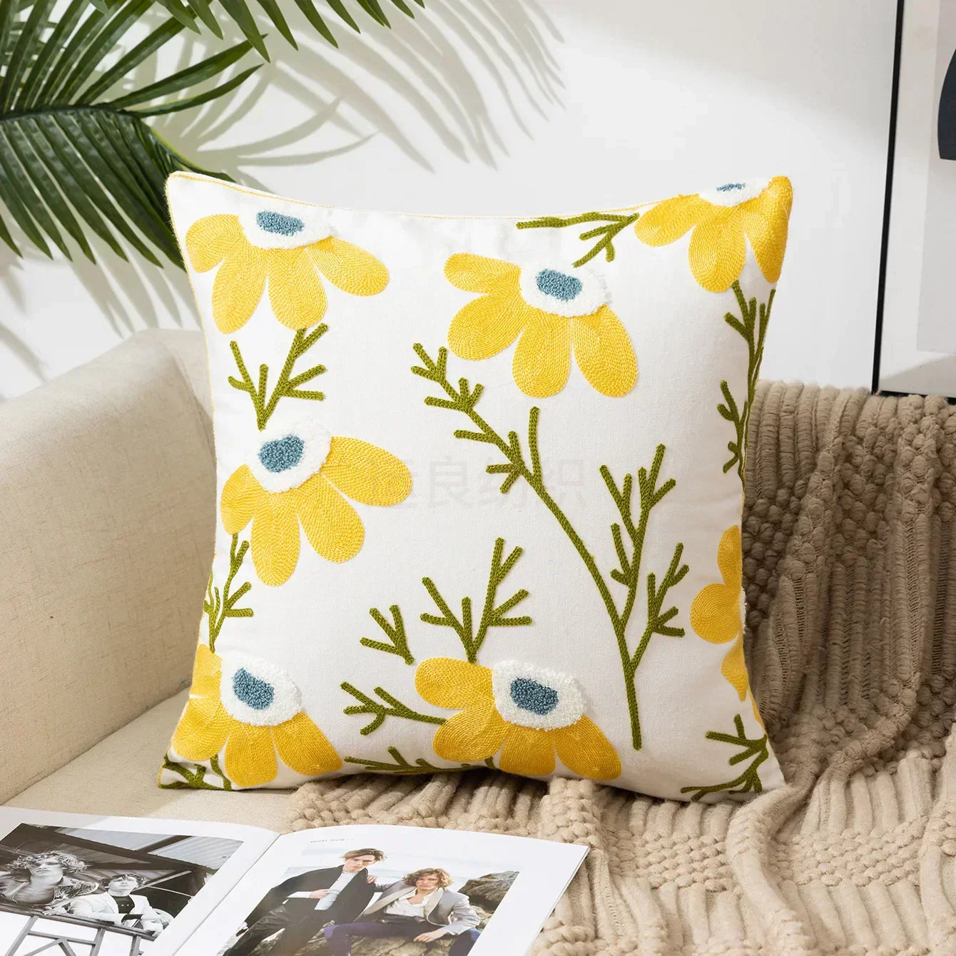 BloomLinen - Embroidered Floral Pillow Cover