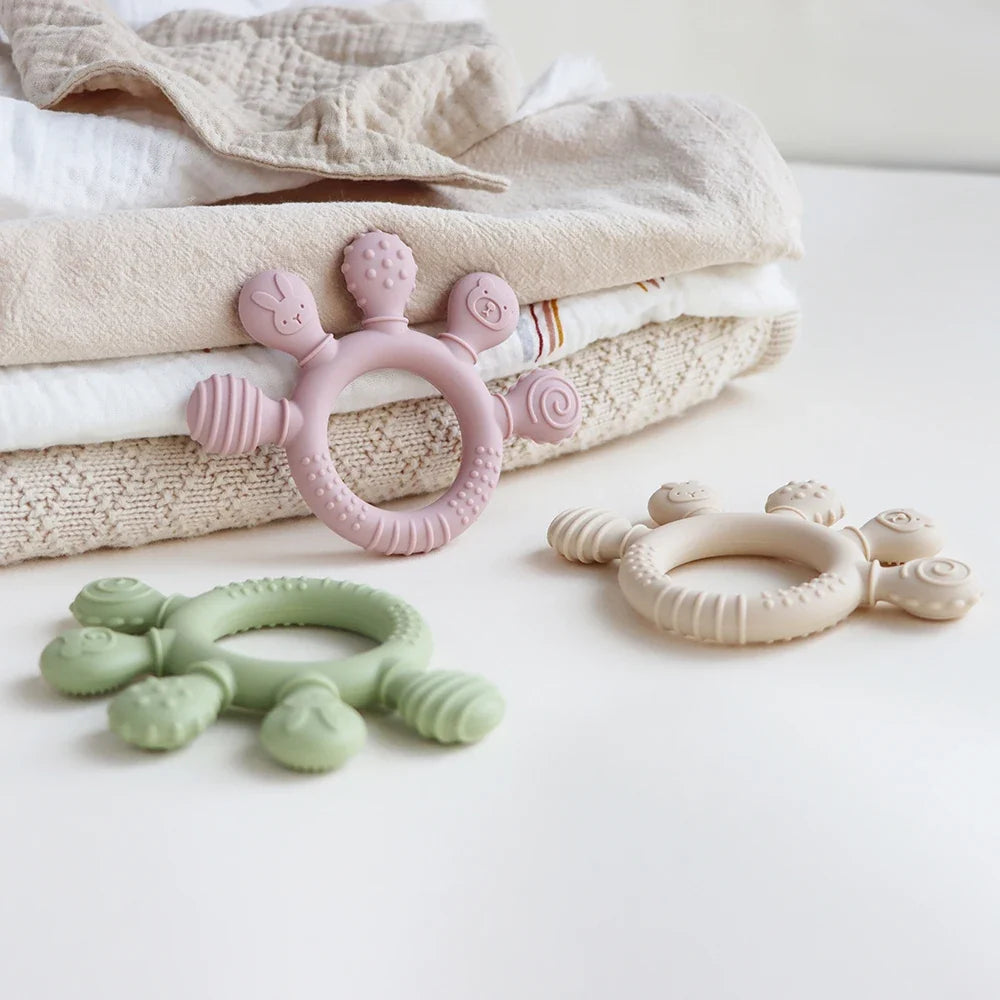 Silicone Baby Teether Chew Beads Rattle Toy