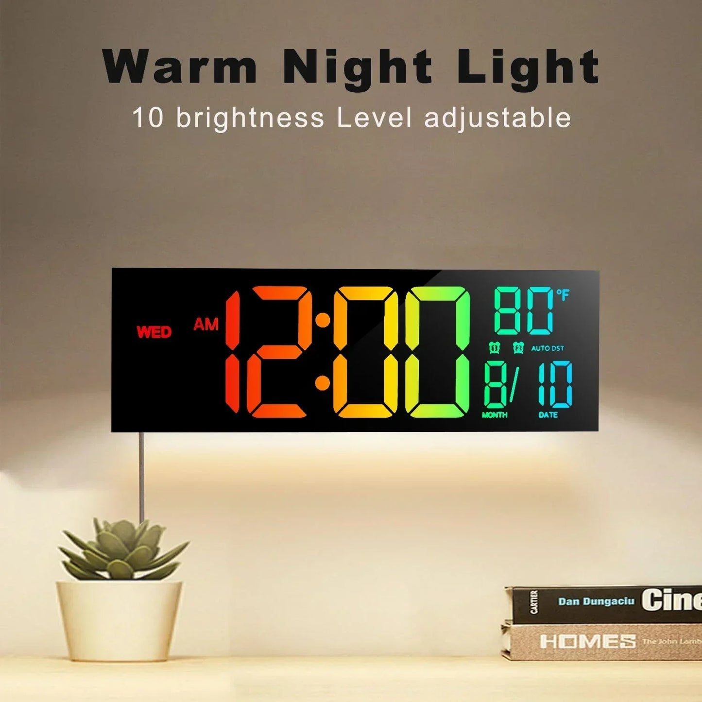Large LED Digital Wall Clock with RGB Display and Remote Control
