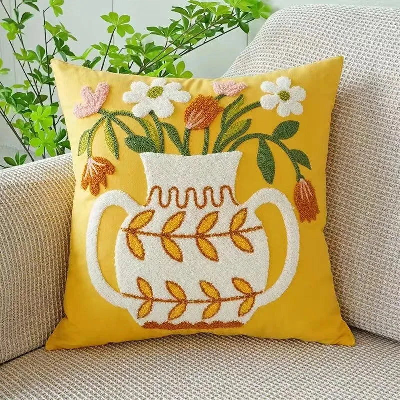 BloomLinen - Embroidered Floral Pillow Cover