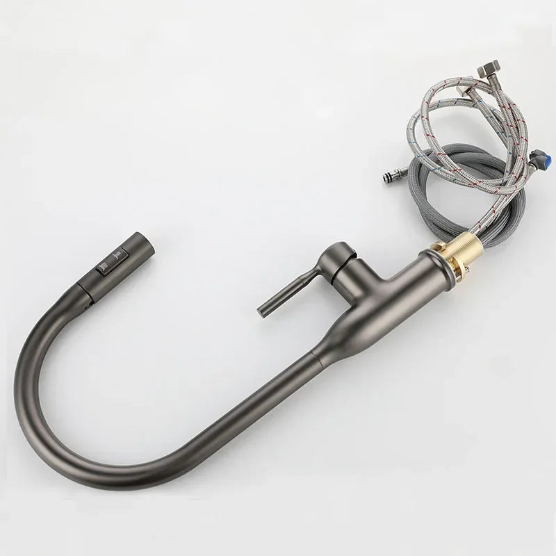 Brushed Brass Kitchen Faucet with Pull-Down Flexible Spring Spout
